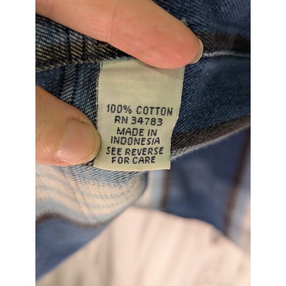 Lee Blue/Ivory Plaid Cotton Button Up Long Sleeve 1 Pocket Vintage Size Large - Picture 11 of 12